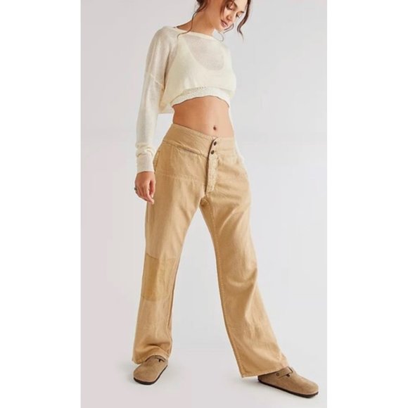 Free People Tan Wide-Leg Trousers - Picture 1 of 6